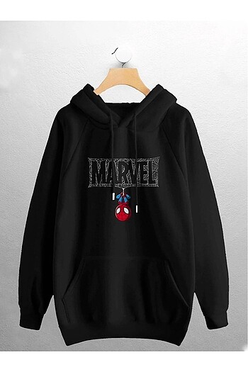 Unisex Marvel Baskılı Siyah Sweatshirt