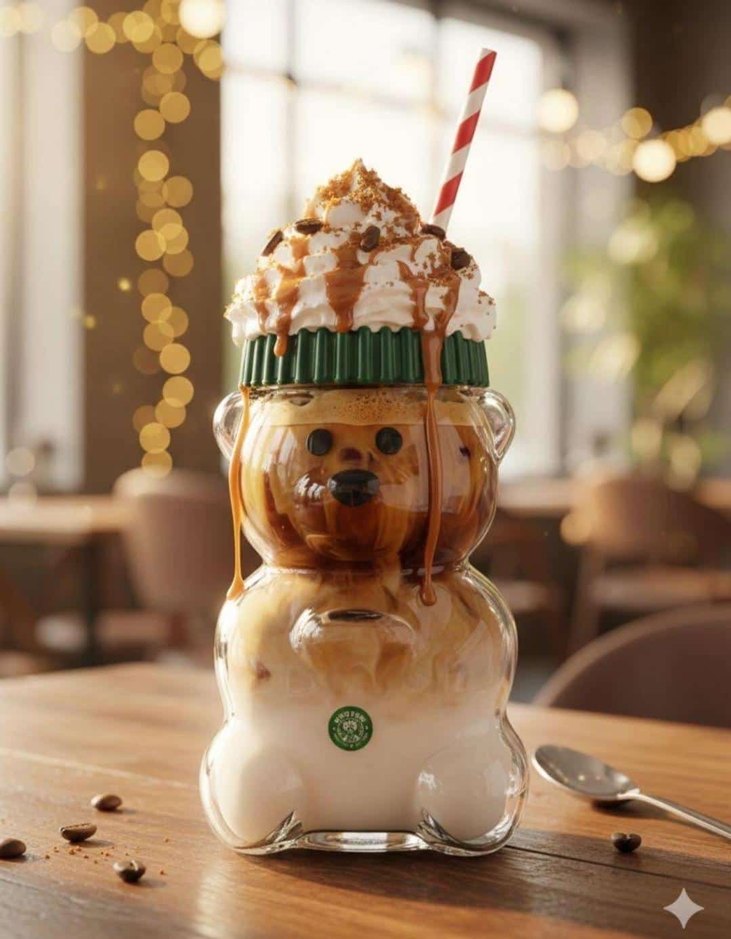 Ayı Şeklinde Yeşil Kapaklı cam Bardak - Görsel 3