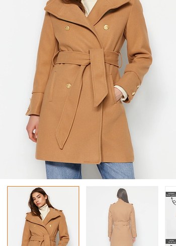 Kemerli Camel Midi Kadın Kaban - Görsel 4