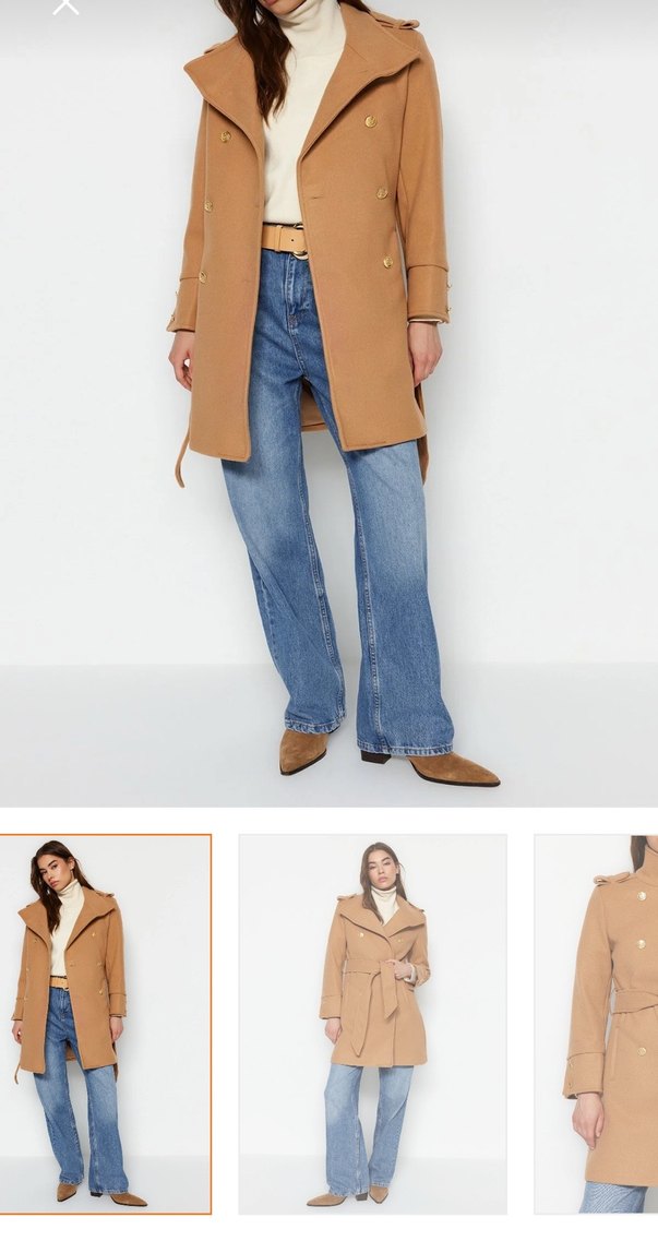 Kemerli Camel Midi Kadın Kaban - Görsel 3