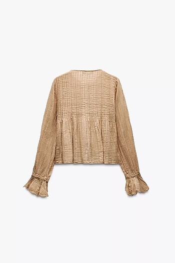 xl Beden camel Renk Zara yaprak fırfırlı kadın bluz