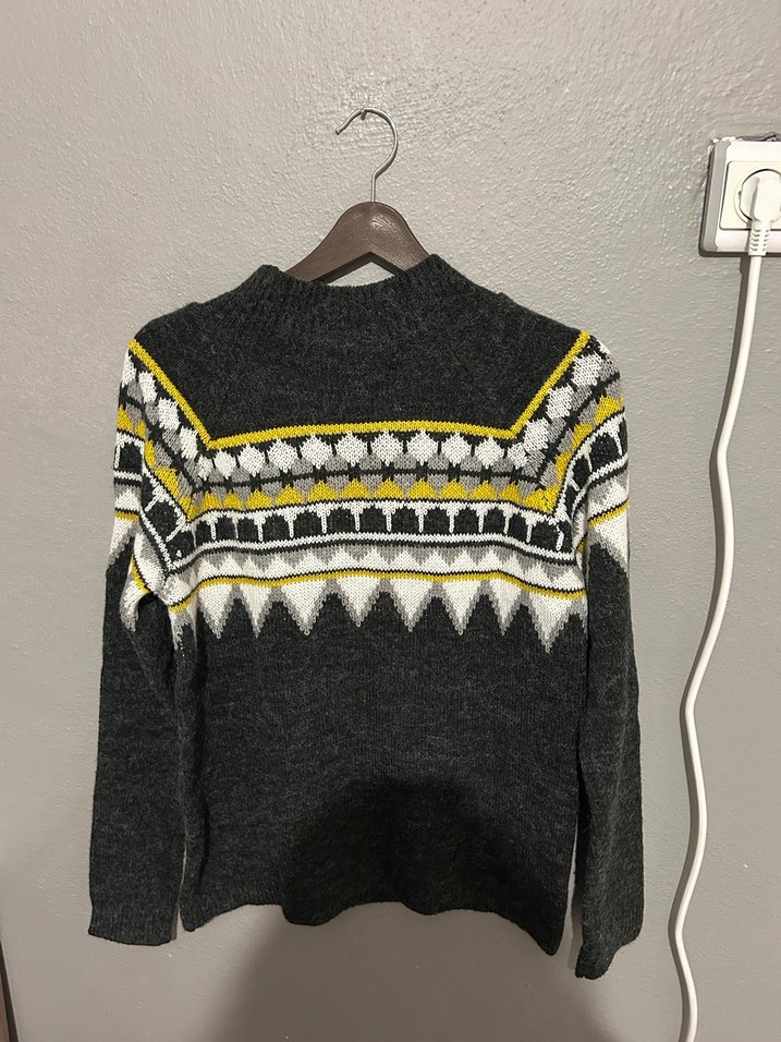 Bohem Nakışlı Gri Uzun Kollu Kazak - Görsel 3