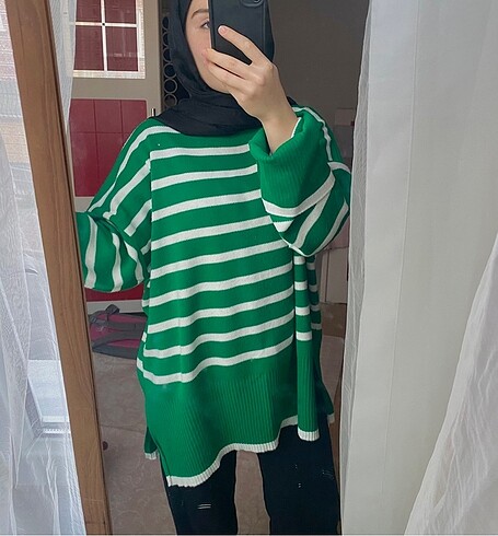 Diğer Yeşil Çizgili Oversize Kazak