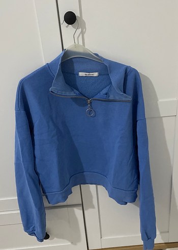 Kadın Mavi Fermuarlı Sweatshirt
