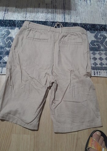 Erkek Bej Keten Kemerli Kısa Şort - Görsel 2