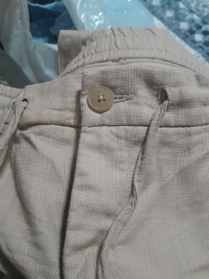 Erkek Bej Keten Kemerli Kısa Şort - Görsel 4