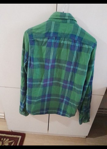 Düğmeli Yeşil Kareli erkek Gömlek - Görsel 2