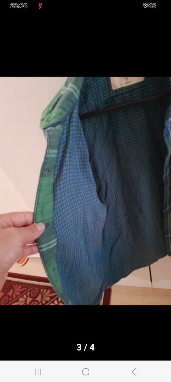 Düğmeli Yeşil Kareli erkek Gömlek - Görsel 4