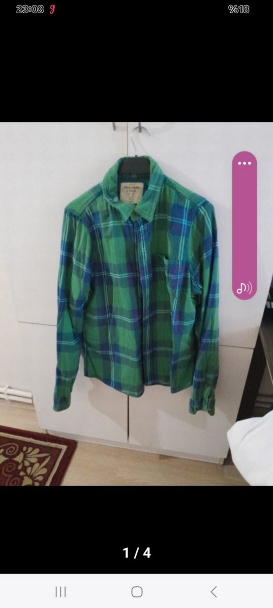 Düğmeli Yeşil Kareli erkek Gömlek - Görsel 3