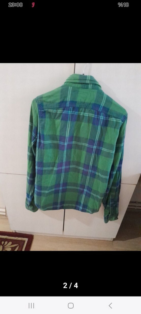 Düğmeli Yeşil Kareli erkek Gömlek - Görsel 2
