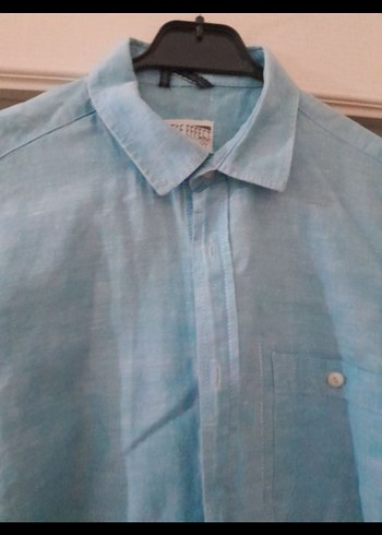 Turkuaz Erkek Keten Gömlek Uzun Kollu - Görsel 2