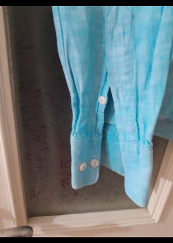 Turkuaz Erkek Keten Gömlek Uzun Kollu - Görsel 3