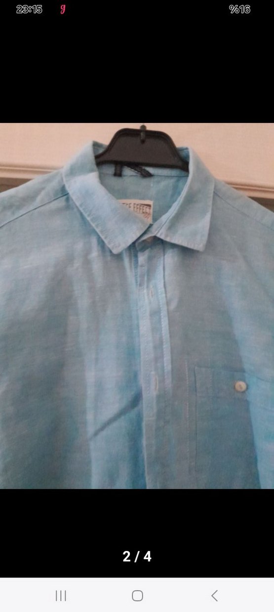 Turkuaz Erkek Keten Gömlek Uzun Kollu - Görsel 2