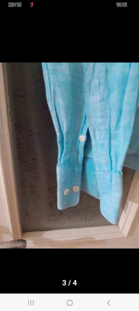 Turkuaz Erkek Keten Gömlek Uzun Kollu - Görsel 3