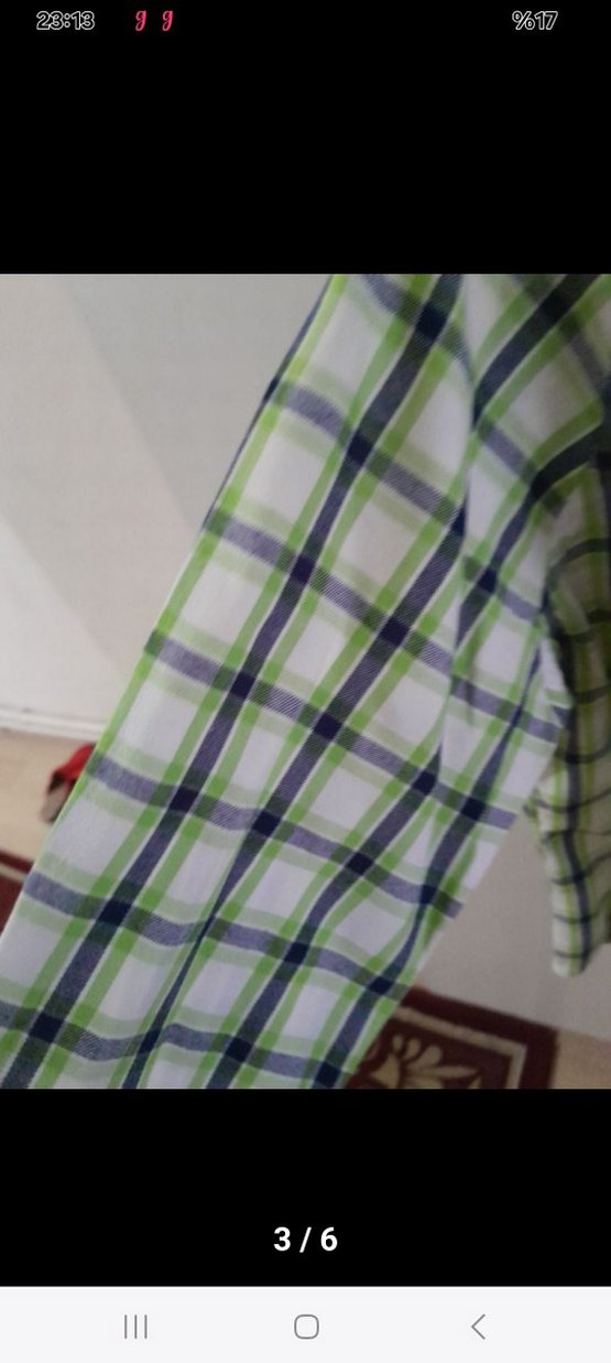 Düğmeli Yeşil Kareli Erkek Gömlek - Görsel 3