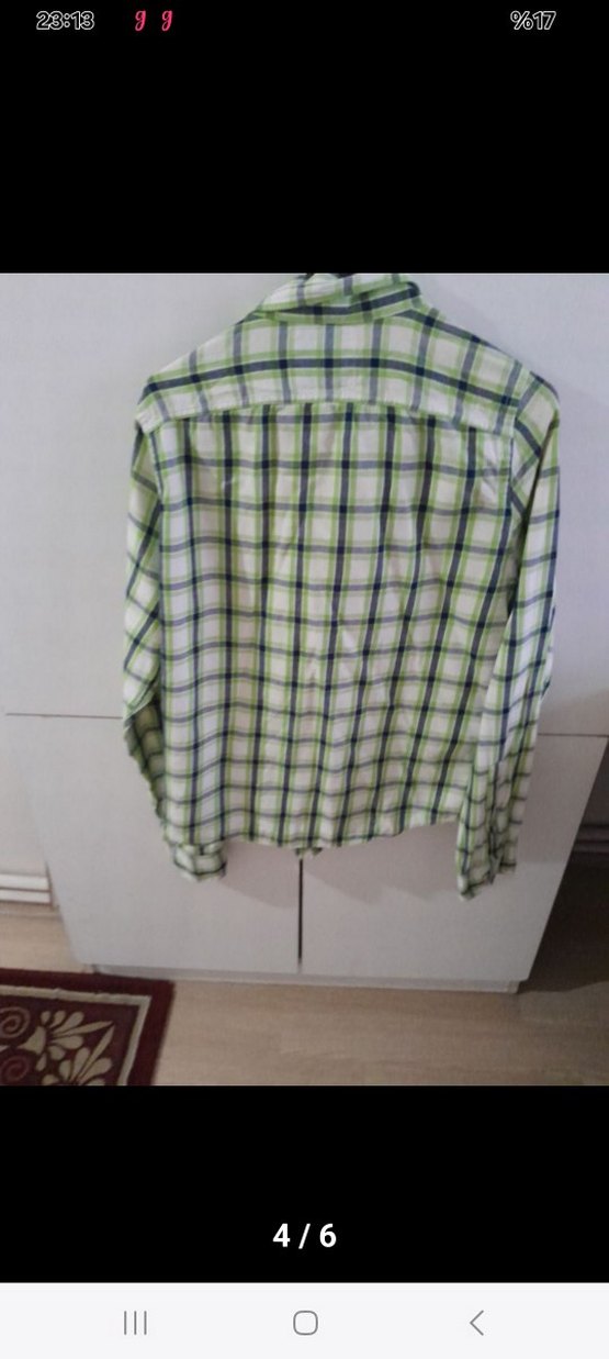 Düğmeli Yeşil Kareli Erkek Gömlek - Görsel 4