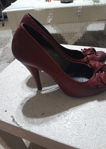 Diğer Kadın Bordo Deri Topuklu Klasik Ayakkabı