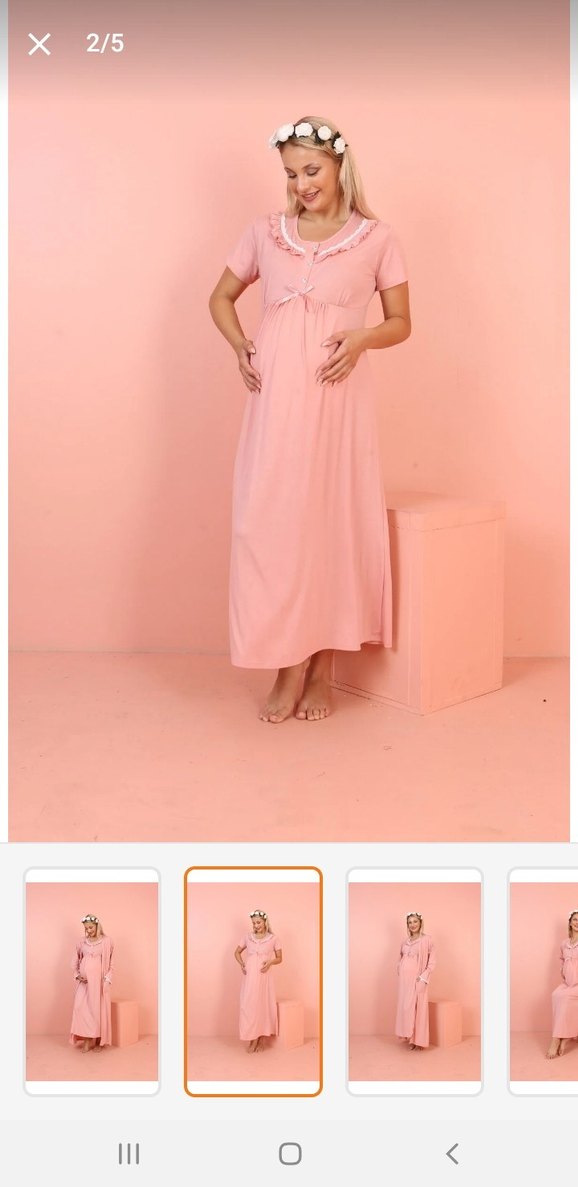 Pembe Uzun Kollu Hamile ve Emzirme Gecelik - Görsel 2