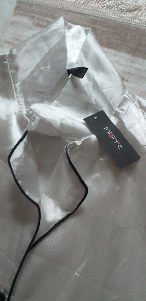 Kadın Parlak Beyaz Saten Pijama Takımı - Görsel 3