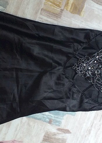 Nakışlı Siyah Gotik Askılı Gecelik - Görsel 5
