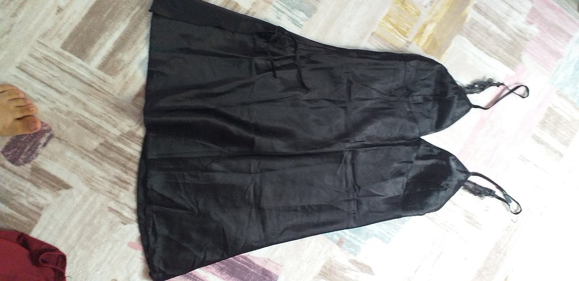 Nakışlı Siyah Gotik Askılı Gecelik - Görsel 3