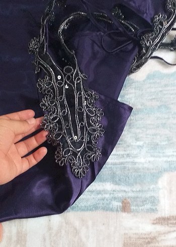 Mor Gotik Midi İp Askılı Gecelik - Görsel 3