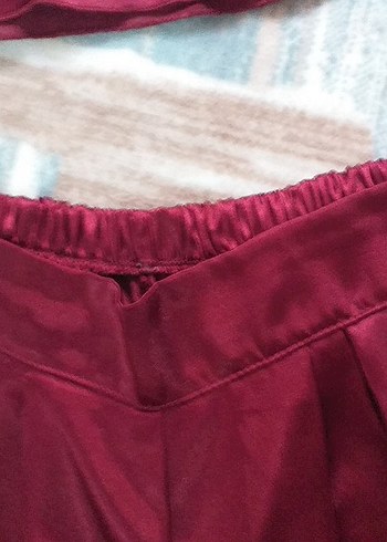 Bordo Mini Saten Kadın Pijama Takımı - Görsel 3