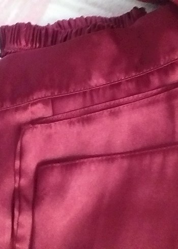 Bordo Bohem Midi Saten Kadın Pijama Takımı - Görsel 2