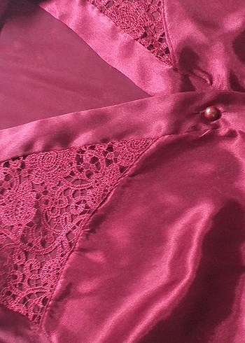 Bordo Bohem Midi Saten Kadın Pijama Takımı - Görsel 4