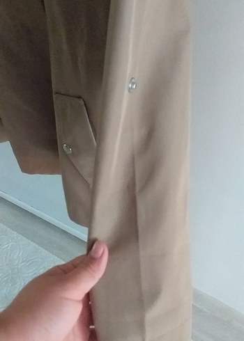 Bej Düğmeli Midi Kadın Ceket - Görsel 5