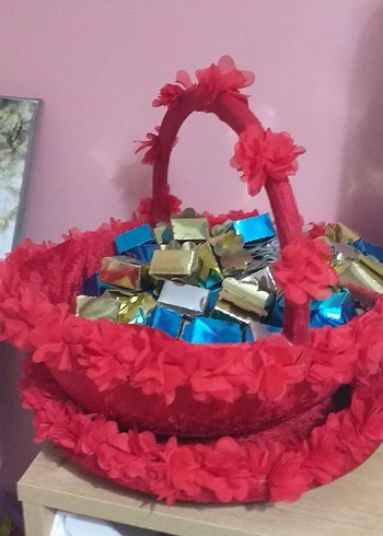 Kırmızı Çiçekli kina sepeti - Görsel 3