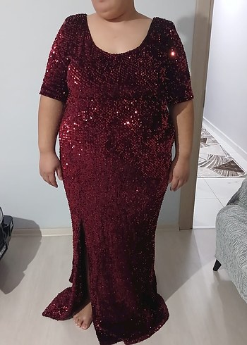 Bordo Simli V Yaka Abiye Hamile Elbise - Görsel 3