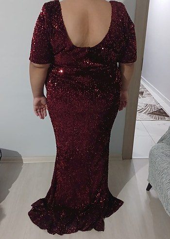 Bordo Simli V Yaka Abiye Hamile Elbise - Görsel 4