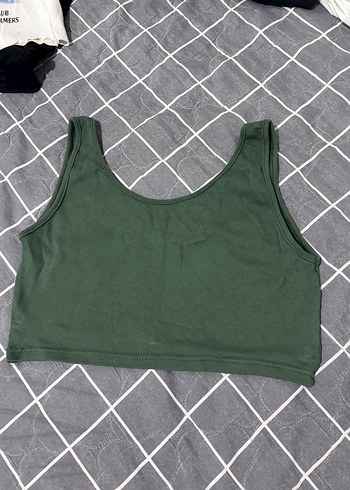 V Yakalı Yeşil Kadın Atlet Crop Top - Görsel 2