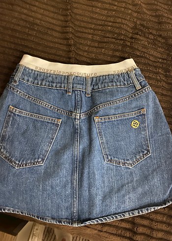 Mavi Kot Midi Etek - Görsel 2