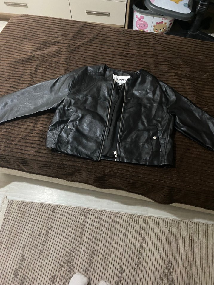 Kadın Siyah Deri Biker Ceket - Görsel 2