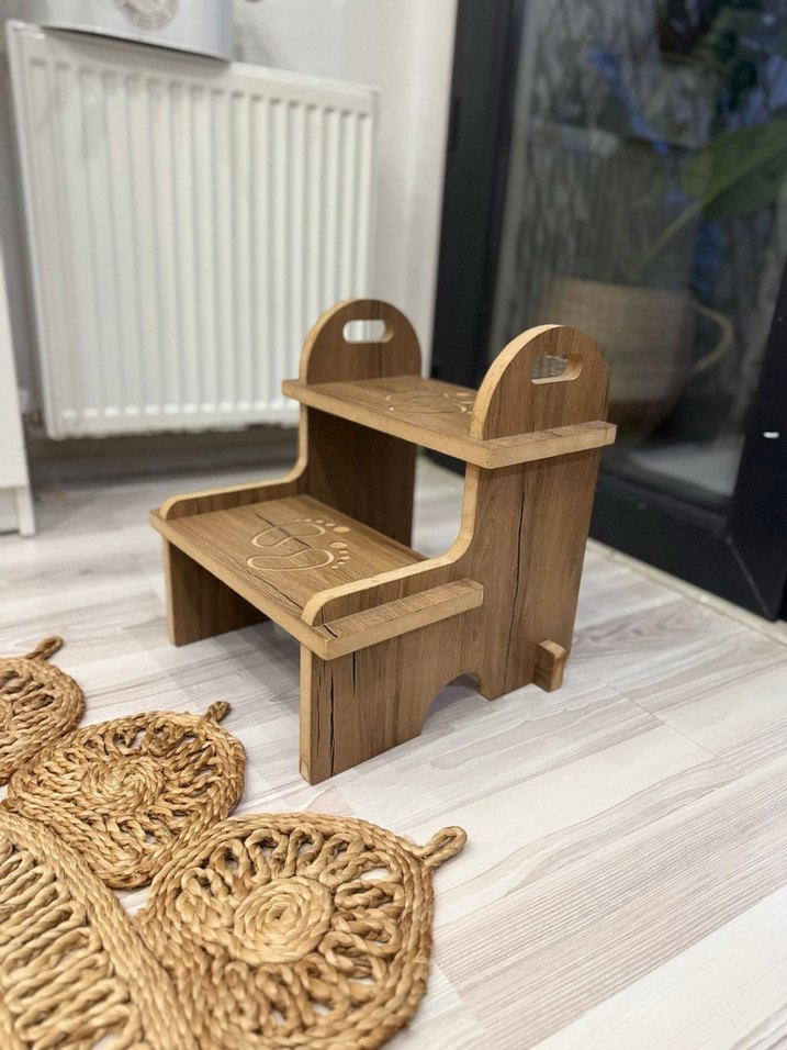 Desenli Kahverengi Ahşap Basamak - Görsel 3