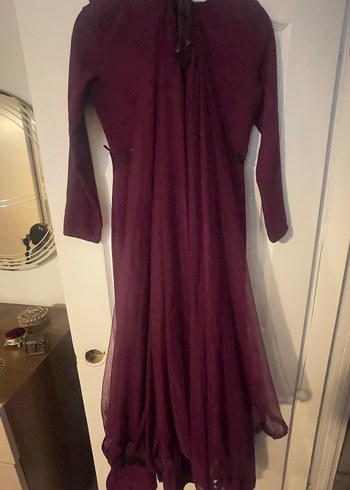 Bordo Uzun Kollu İşlemeli Abiye Elbise - Görsel 4