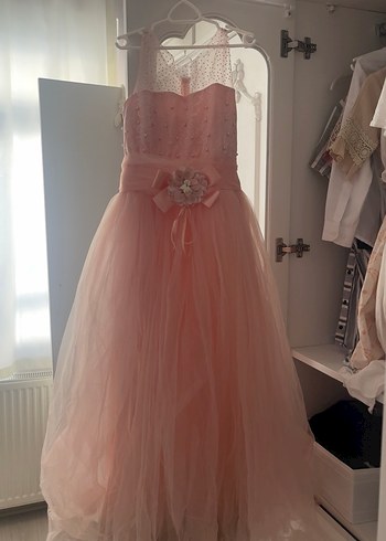 Pembe Drapeli Klasik Kız Elbisesi - Görsel 2