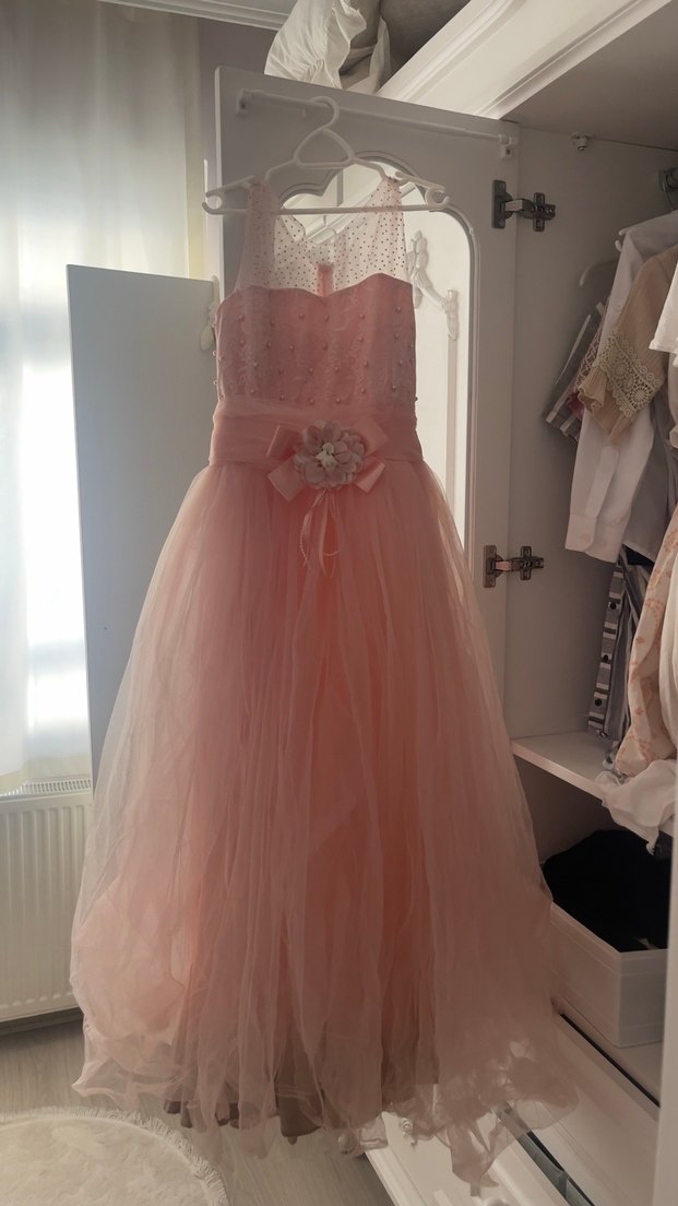 Pembe Drapeli Klasik Kız Elbisesi - Görsel 2