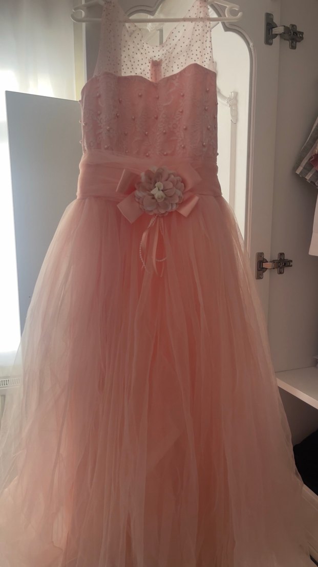 Pembe Drapeli Klasik Kız Elbisesi - Görsel 3