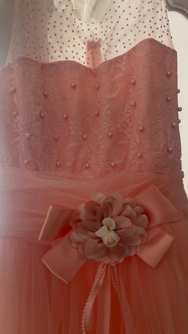 Pembe Drapeli Klasik Kız Elbisesi - Görsel 4