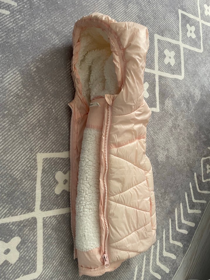 Kız Çocuk Pudra Kapüşonlu Yelek - Görsel 5