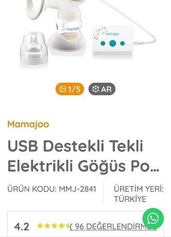 Beden Renk Mamajoo Elektronik USB Tekli Göğüs Pompası