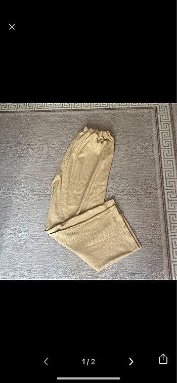 Gofre-Bürümcük kumaş bol bej pantalon