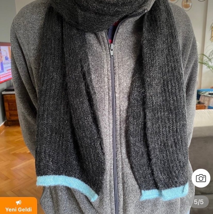 Siyah  unisex Örgü Yün atkı - Görsel 5