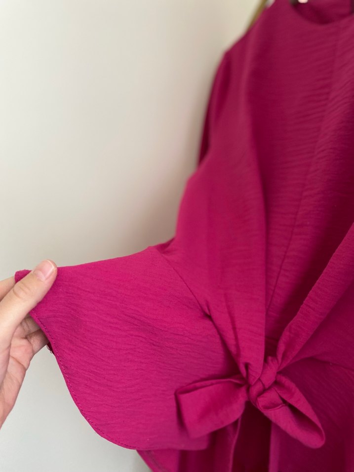 Pembe Uzun Kollu Fırfırlı Kadın Bluz - Görsel 2