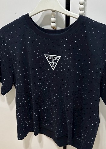 Siyah Mini Kadın Tişört Parlak Detaylı - Görsel 2