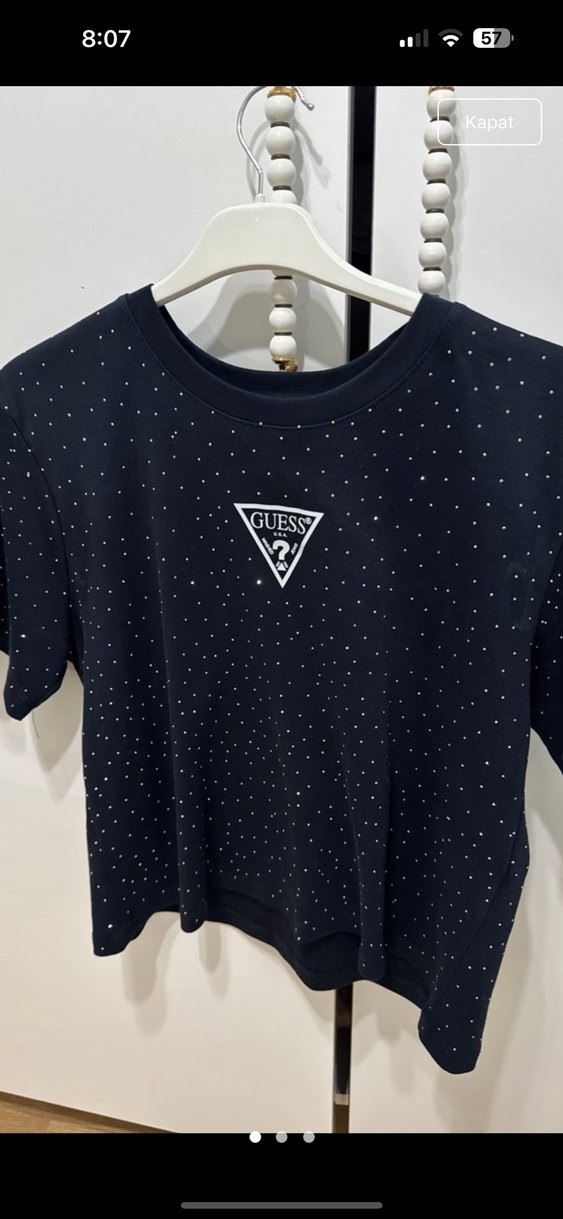 Siyah Mini Kadın Tişört Parlak Detaylı - Görsel 2