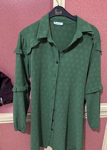 Fiyat 250 teklif vermeden almayın Düğmeli Uzun Kollu Yeşil Tunik - Görsel 2